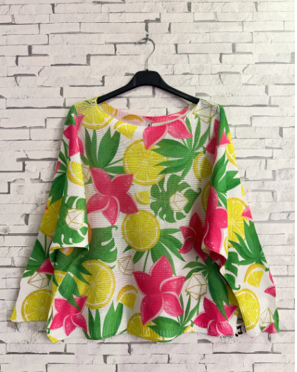 Pull en maille en col bateau, imprimé Fleur