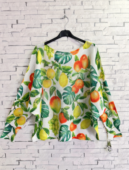 Pull en maille en col bateau, imprimé pomme