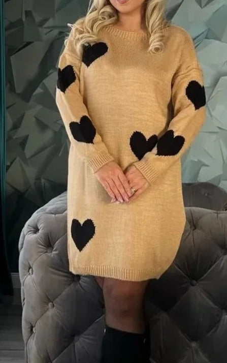 Robe pull Camel motif cœur